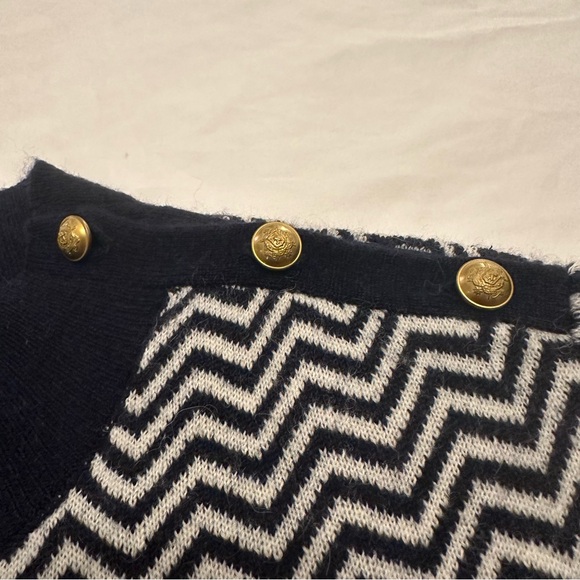 J. Crew | navy/white chevron mock neck sweater with gold button detail - Picture 10 of 12
